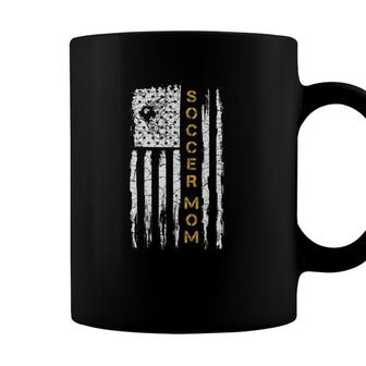 Vintage Usa American Flag Proud Soccer Mom Silhouette Funny Coffee Mug - Seseable