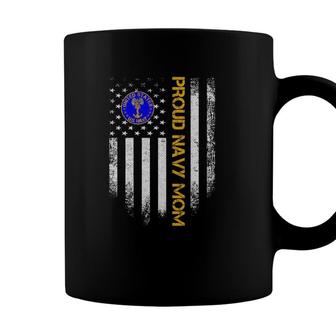 Vintage Usa American Flag Proud Us Navy Veteran Mom Funny Coffee Mug - Seseable