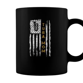Vintage Usa American Flag Tuba Mom Musician Silhouette Funny Coffee Mug - Seseable