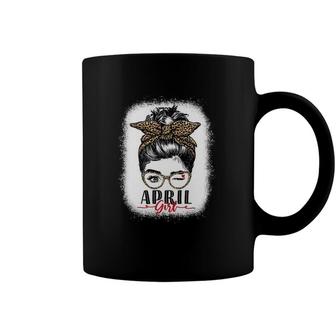 Women April Girl Messy Bun Wink Eye April Girl Birthday Coffee Mug | Mazezy
