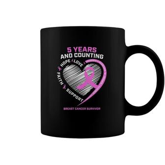 Womens 5 Year Breast Cancer Survivor 5 Years Cancer Free V-Neck Coffee Mug | Mazezy