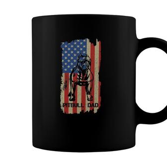 Womens American Flag Pitbull Dad Cool Dog Daddy Patriot 4Th July V-Neck Coffee Mug - Seseable