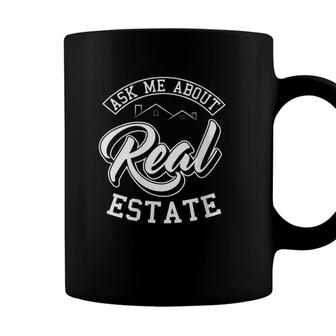 Womens Ask Me About Real Estate Agent Broker Property V-Neck Coffee Mug - Seseable