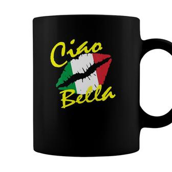 Womens Ciao Bella Italian Lips Travel Italy Flag Lover Gift V-Neck Coffee Mug - Seseable