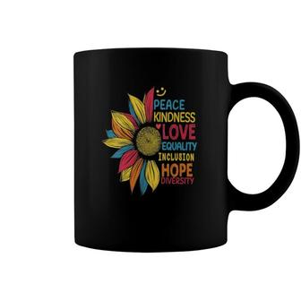Womens Colorful Sunflower Peace Kindness Love Equality Hope V-Neck Coffee Mug | Mazezy