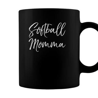 Womens Cute Mothers Day Gift For Sports Moms Softball Momma V Neck Coffee Mug - Seseable