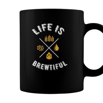 Womens Funny Beer Lover Drinking Life Is Brewtiful Craft Beer V Neck Coffee Mug - Seseable