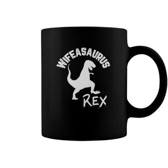 Womens Funny Wife Wifeasaurus Rex Cute Dinosaur Mom V-Neck Coffee Mug | Mazezy