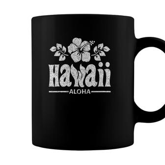 Womens Hawaii Flowers Distressed White Print V-Neck Coffee Mug - Seseable
