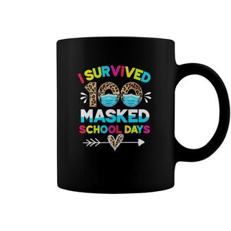 Womens I Survived 100 Masked School Days Funny 100Th Day Of School V-Neck Coffee Mug | Mazezy