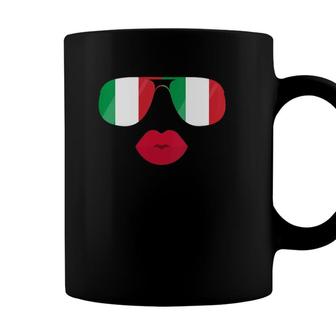 Womens Italy Flag Sunglasses Lips Italia Flags Italian Women Girl Coffee Mug - Seseable