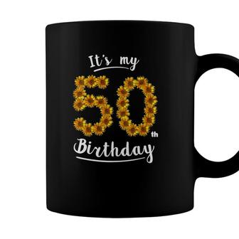 Womens It´S My 50Th Birthday - 50 Birthday - 50 Years Old Sunflower V-Neck Coffee Mug - Seseable