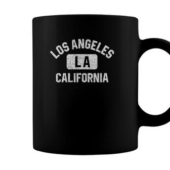 Womens Los Angeles La California Gym Style Distressed White Print V-Neck Coffee Mug - Seseable