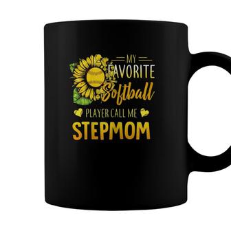 Womens My Favorite Softball Player Calls Me Stepmom Sunflower Coffee Mug - Seseable