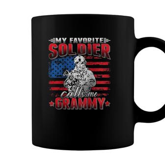 Womens My Favorite Soldier Calls Me Grammy Us Flag Army Grandmother Raglan Baseball Tee Coffee Mug - Seseable