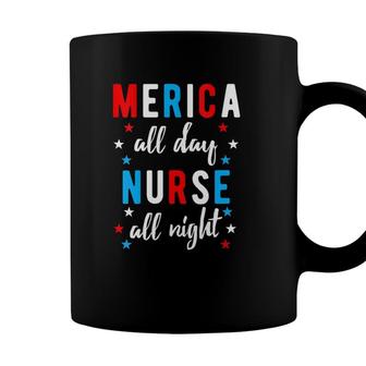 Womens Nurses 4Th Of July Design Gift Independence Day Night Shift V-Neck Coffee Mug - Seseable