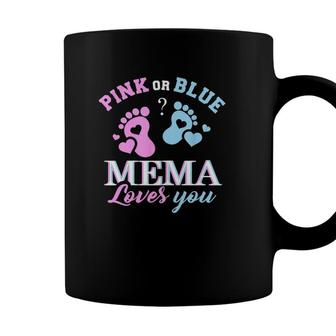 Womens Pink Or Blue Mema Loves You Baby Gender Reveal Party Shower Coffee Mug - Seseable