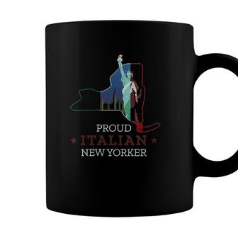 Womens Proud Italian New Yorker New York Map And Italy Flag V-Neck Coffee Mug - Seseable