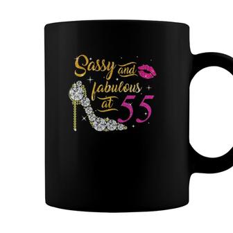 Womens Sassy And Fabulous At 55 Years Old 55Th Birthday Shoes Lips Coffee Mug - Seseable
