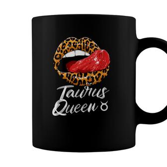 Womens Taurus Queen Zodiac Sign With Leopard Print Juicy Lips Coffee Mug - Seseable