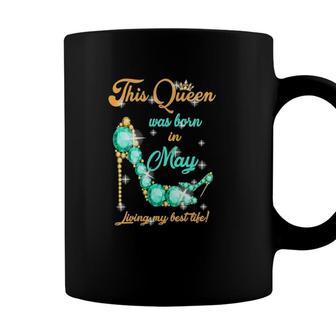 Womens This Queen Was Born In May V-Neck Coffee Mug - Seseable