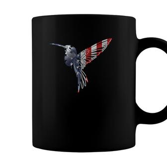 Womens Usa American Flag Dot Art Cute Bird Hummingbird 4Th Of July V Neck Coffee Mug - Seseable