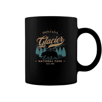 Womens Vintage Glacier National Park Grizzly Bear Mountains Sunrise V-Neck Coffee Mug | Mazezy
