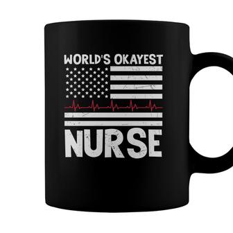 Worlds Okayest Nurse Heartbeat White Graphic New 2022 Coffee Mug - Seseable