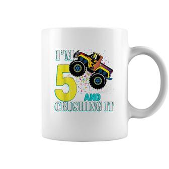 5 Year Old Girl 5Th Birthday Monster Truck Boy Crushing It Coffee Mug - Seseable