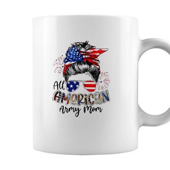 All American Army Mom 4Th Of July American Flag Bandana Sunglasses Fireworks Messy Bun Coffee Mug - Seseable