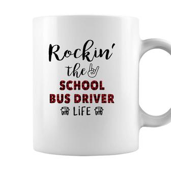 Buffalo Plaid Rockin The School Bus Driver Life Coffee Mug - Seseable