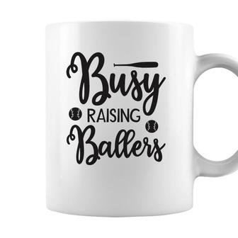 Busy Raising Ballers Gray And Black Graphic Coffee Mug - Seseable