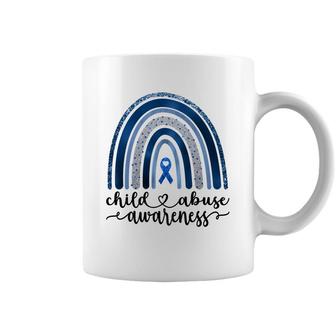 Child Abuse Awareness Boho Blue Rainbow Coffee Mug - Seseable