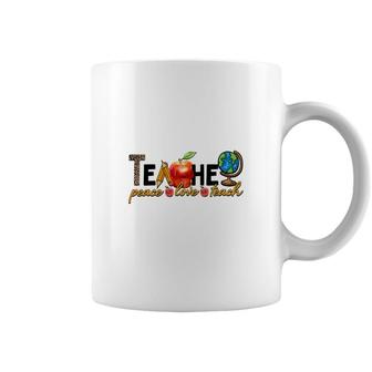 Earth Teacher Peacee Love Teach Great Apple Coffee Mug - Seseable