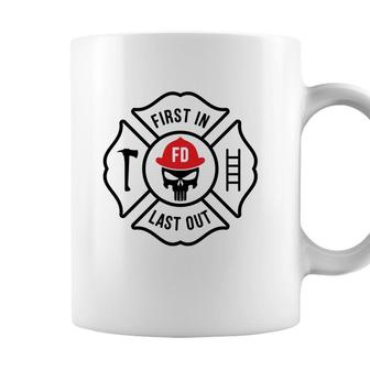 Firefighter First In Last Out Red Black Graphic Meaningful Coffee Mug - Seseable