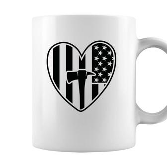 Firefighter Usa Flag Black Heart Gift For Firefighter Coffee Mug - Seseable