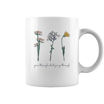 Grow Through What You Go Through Vintage Wildflower Poppy Coffee Mug - Seseable