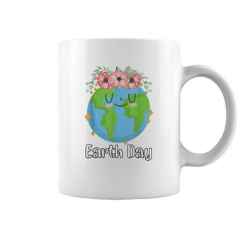 Happy Earth Day Cute Earth Smiles With Floral Earth Day 2022 Coffee Mug - Seseable