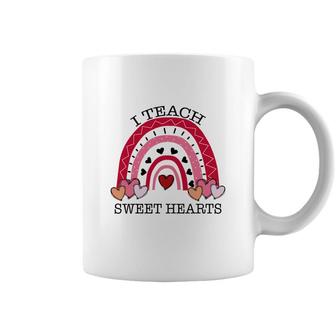 I Teach Sweet Hearts Teacher Rainbow Red Coffee Mug - Seseable
