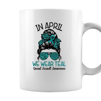 In April We Wear Teal Sexual Assault Awareness Messy Bun Coffee Mug | Seseable CA