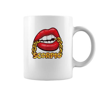 Juicy Lips Gold Chain Scorpio Zodiac Sign Coffee Mug | Mazezy