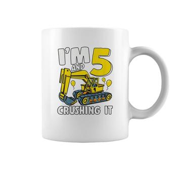 Kids Im 5 And Crushing It 5 Years Boys 5Th Birthday Excavator Coffee Mug - Seseable