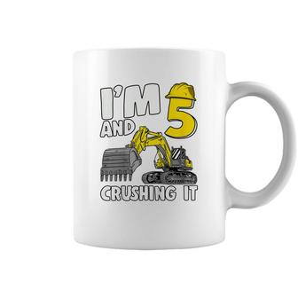 Kids Im 5 And Crushing It 5 Years Boys Excavator 5Th Birthday Coffee Mug - Seseable
