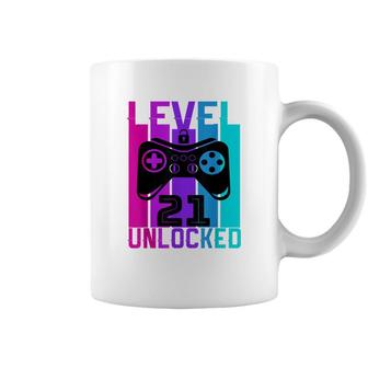 Level 21 Unlocked Video Gamer 21 Years Old Birthday Coffee Mug - Seseable