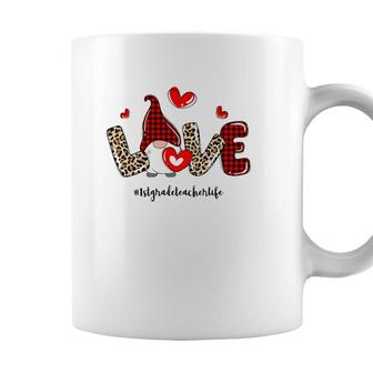 Love 1St Grade Teacher Life Buffalo Plaid Valentines Gnome Coffee Mug - Seseable