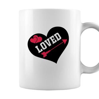 Loved Bible Verse Black Graphic Great Heart Christian Coffee Mug - Seseable