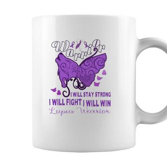 Lupus Awareness Warrior Purple Ribbon Butterfly Wolf Womens Coffee Mug - Seseable