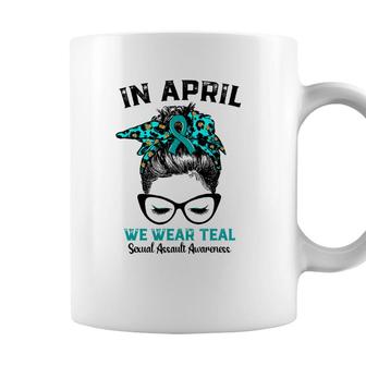 Messy Bun In April We Wear Teal Sexual Assault Awareness Coffee Mug - Seseable