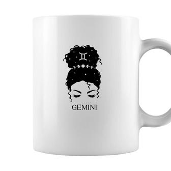 Messy Bun Zodiac Astrology Gemini Girl Birthday Coffee Mug - Seseable