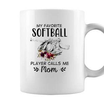 My Favorite Softball Player Calls Me Mom Softball Mom Coffee Mug - Seseable